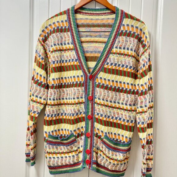 Vintage Missoni-Style Rainbow Knit Button-Up Cardigan - M - Picture 4 of 11